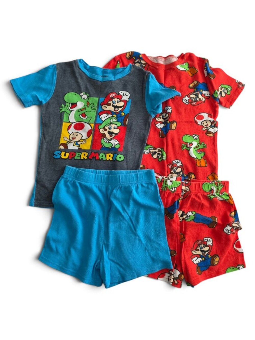 Kids Mario Pajamas 2 Sets Short Sleeve Shorts Snug Fit